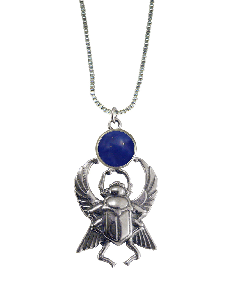 Sterling Silver Sacred Scarab Pendant With Lapis Lazuli